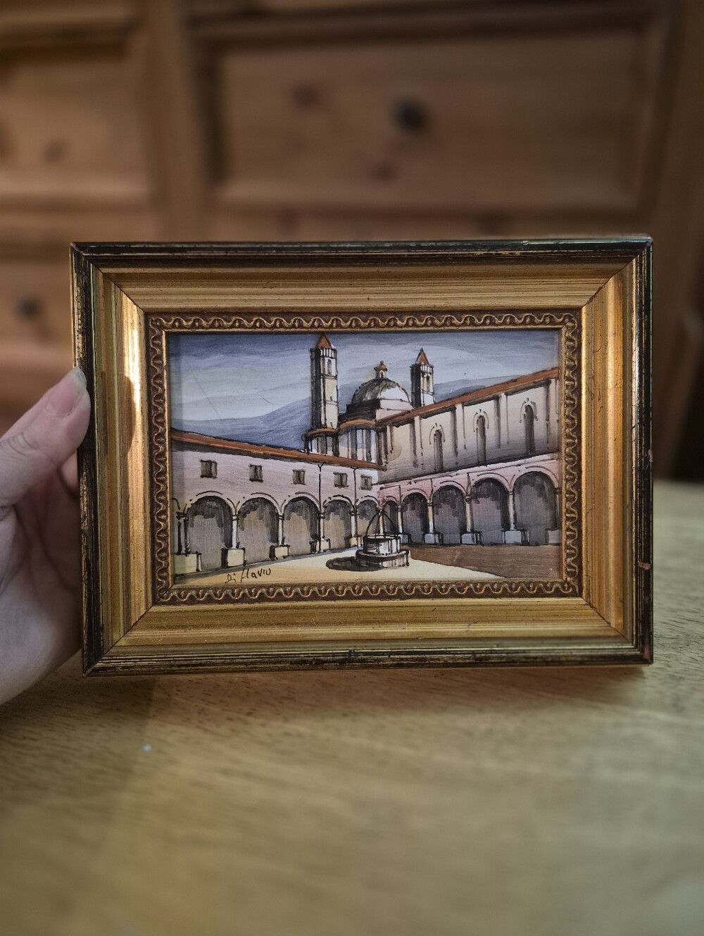 Vintage Di Flavio Hand Painted Ceramic Tile Art Cloister San Francesco Italy